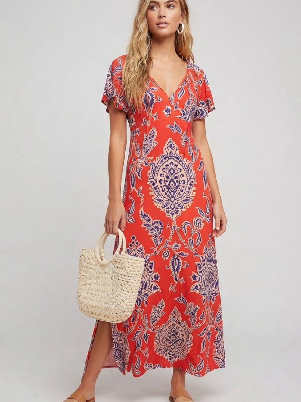 Akemi + Kin Anthropologie Correia Printed Maxi Dress Size XL 57216